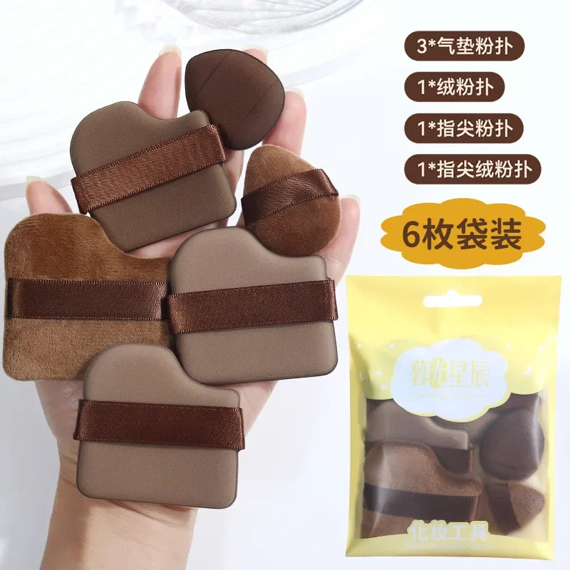 Rynx | 6 PCS Chocolate Makeup Sponge Set Cosmetic Puffs Powder Puff Set Soft Wet and Dry Air Cushion Puff Beauty Makeup Tools