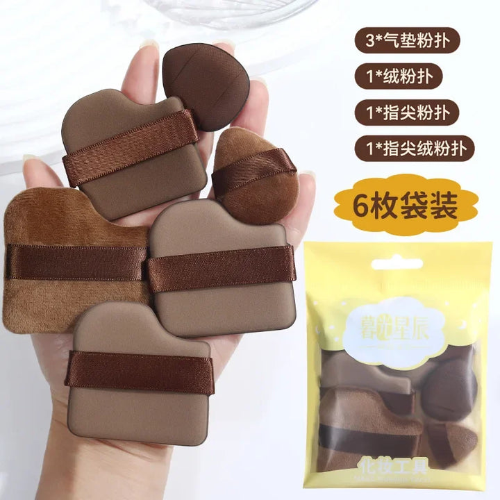 Rynx | 6 PCS Chocolate Makeup Sponge Set Cosmetic Puffs Powder Puff Set Soft Wet and Dry Air Cushion Puff Beauty Makeup Tools