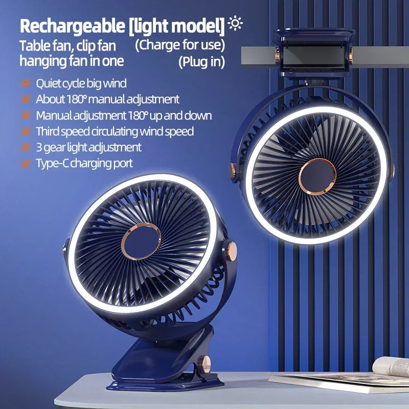 Lisslune | Multi-Angle Outdoor Clip-On Rechargeable Cooling Fan