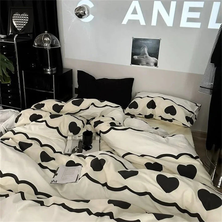 Rynx | New Fashion Bedding Set Ins Floral Single Double Size Duvet Cover Bed Sheet Pillowcase Grid Solid Color Home Girls Bedding