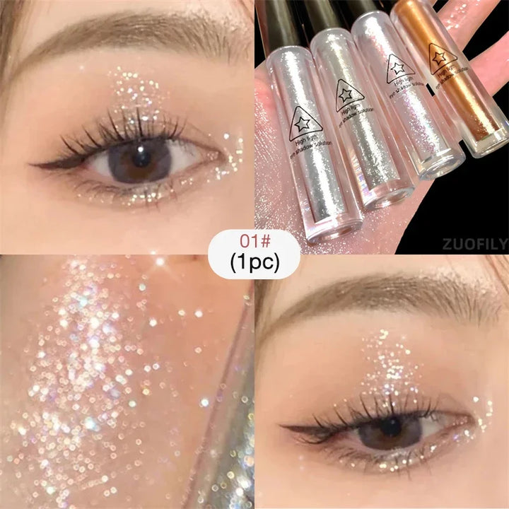 Lisslune | 4pcs/1pcs Flüssiger Lidschatten Perlen Glitzer Lang anhaltend Wasserdicht Flüssiger Lidschatten Schnelltrocknender Glitzer Schimmer Augen Make-up
