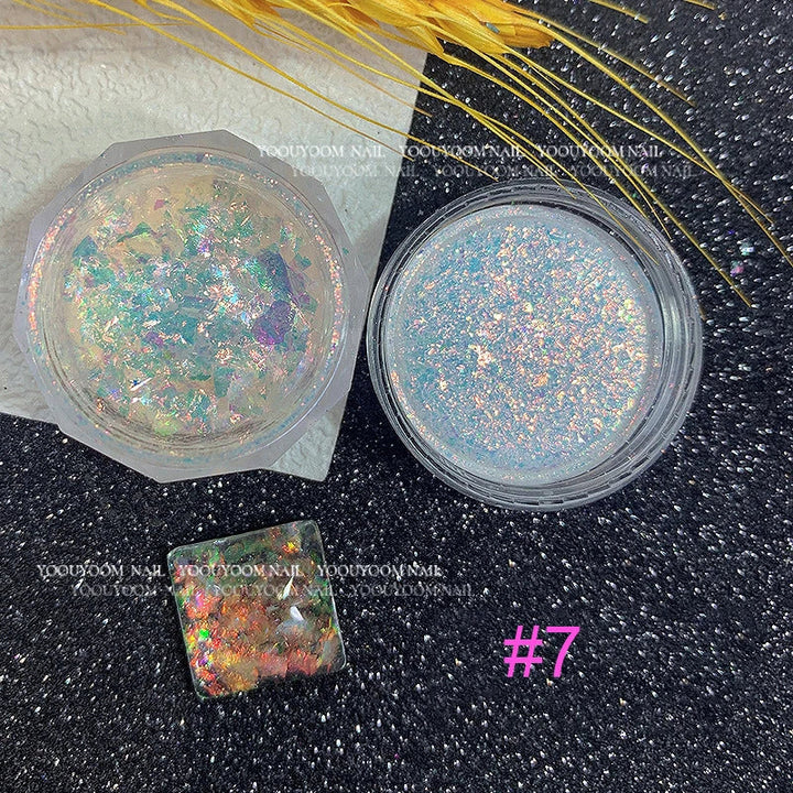 Rynx |1Jar Aurora Chameleon Snowflake Ultra-Thin Iridescent Nail Sequins Holographic Opal Eyeshadow Ice Glitter Nail Chameleon Flakes