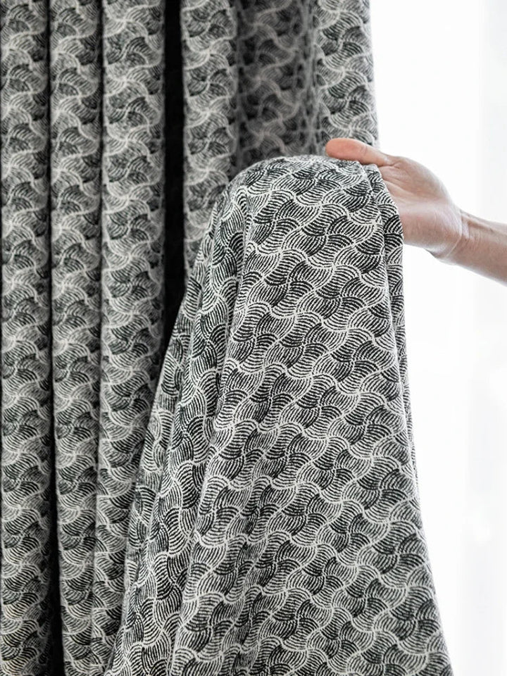 Rynx | Modern Luxury Living Room Foot Curtains Lines Creative Art Bedroom Decorative Curtains Jacquard Blackout Study Curtains Cortina