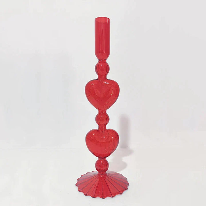 Lisslune | Retro Taper Candle Holder Red Heart Shape Glass Candle Holder Wedding Table Decoration Home Party Glass Vase Decor
