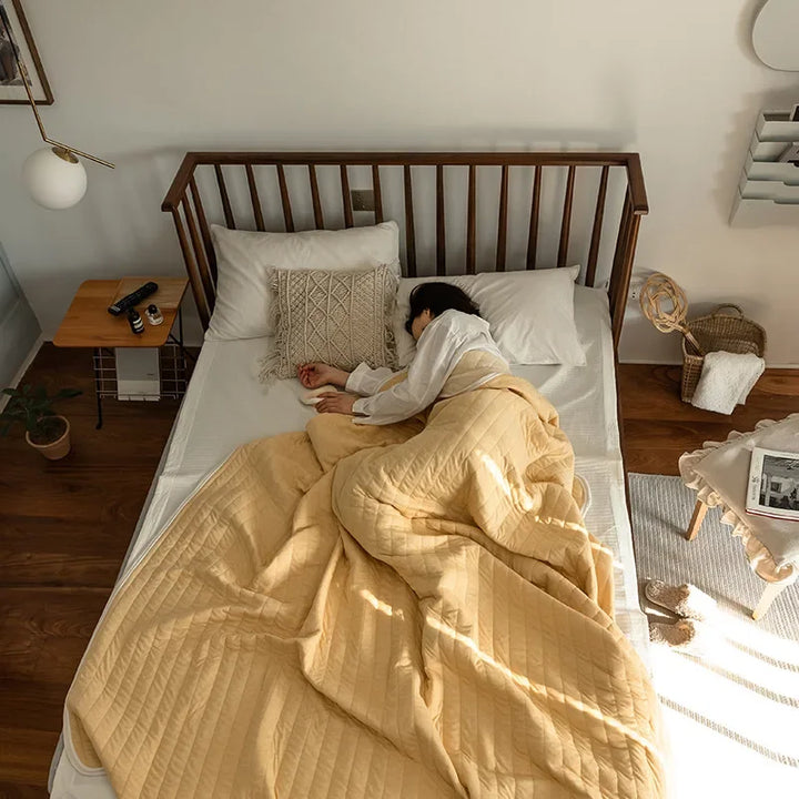 Rynx Stripes 100% Cotton Summer Blanket for Bed Soft Skin-Friendly Queen Comforter for Summer Air Conditioning Thin Comforter Breathable
