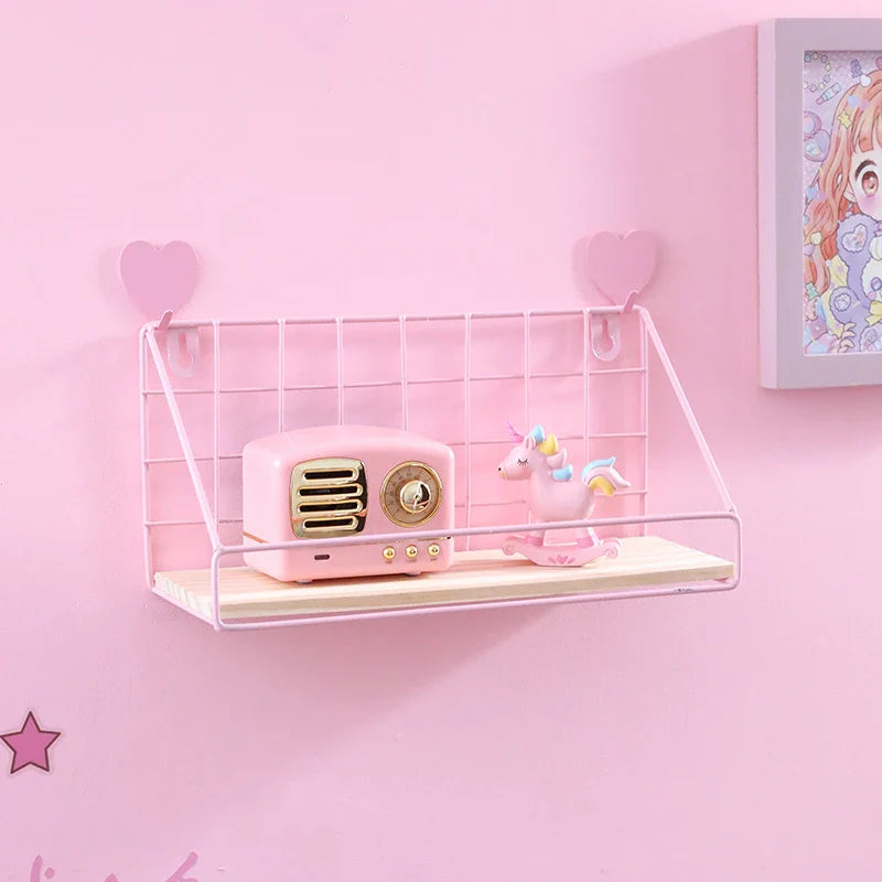 Rynx | Pink Wall Shelves perforation-free Bedroom Decoration simple Flower Stand wall-mounted Room Divider One-Word Shelf space-saving