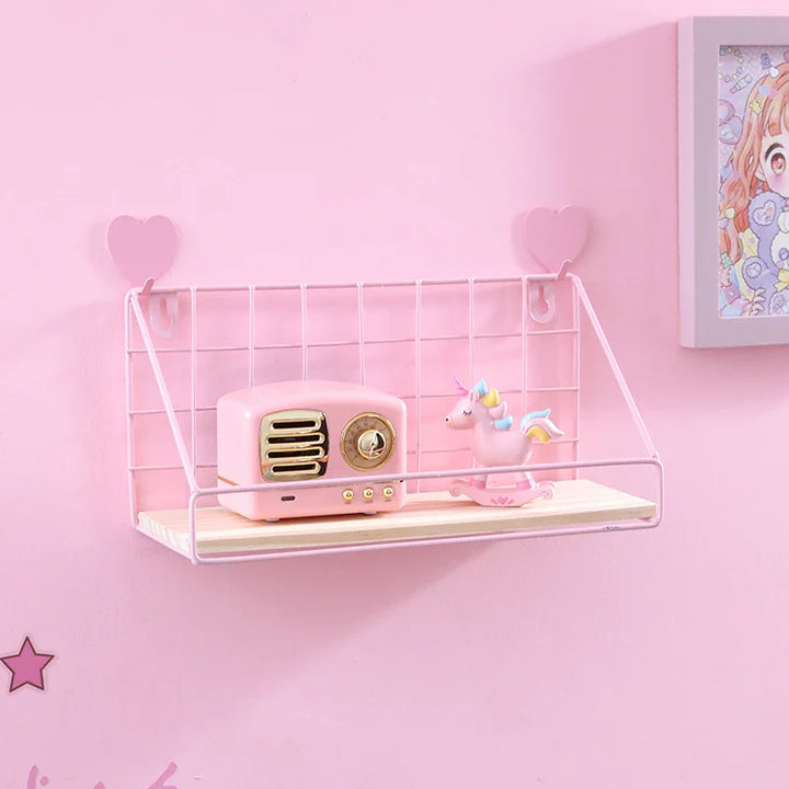 Rynx | Pink Wall Shelves perforation-free Bedroom Decoration simple Flower Stand wall-mounted Room Divider One-Word Shelf space-saving
