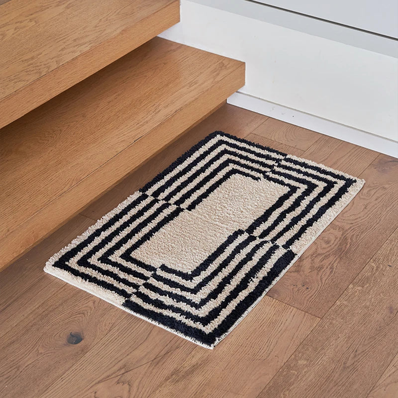 Rynx | Tufting Stripe Nightstand Rug Soft Geometric Black White Bath Mat Bedroom Rug Dressing Mat Floor Cushion Aesthetic Home Decor