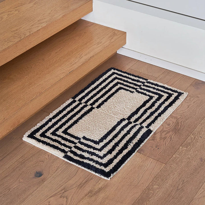Rynx | Tufting Stripe Nightstand Rug Soft Geometric Black White Bath Mat Bedroom Rug Dressing Mat Floor Cushion Aesthetic Home Decor