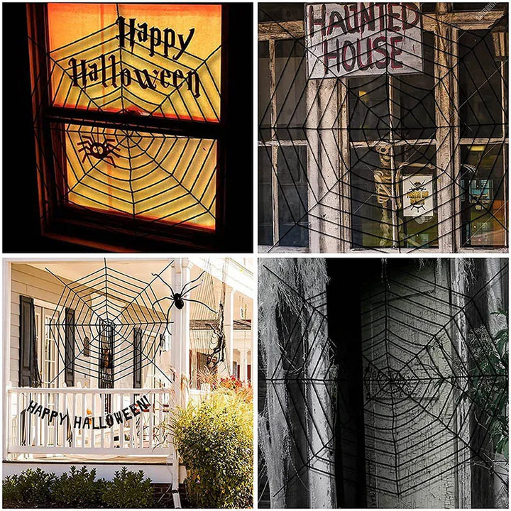 Rynx | 1.5M 2.5M Halloween Giant Spider Web Decoration Black White Stretchable Spider Web Party Indoor Outdoor Haunted House Home Decoration