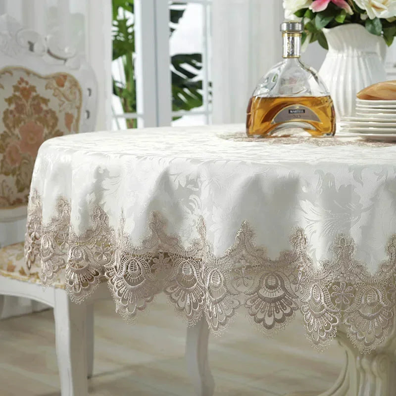 Rynx European Style Round Tablecloth, Elegant Lace Tablecloth, Dining Table Cloth, Kitchen Table Cover, Decorative Towel