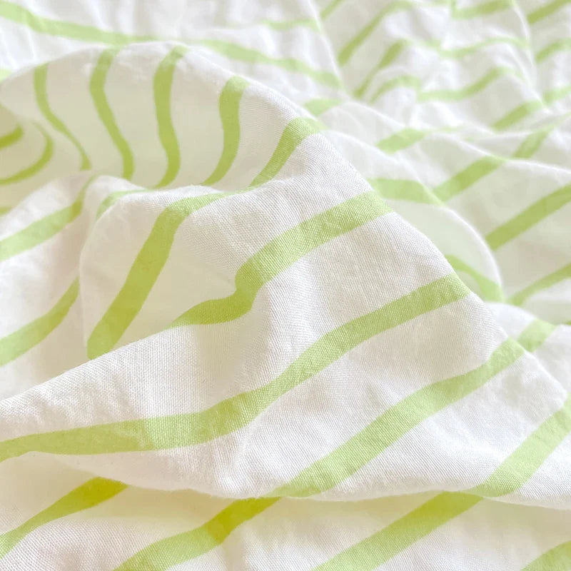 Rynx | Green striped duvet cover pillowcase and solid colored sheets in bedding set adult girl's bedding washed cotton bedding