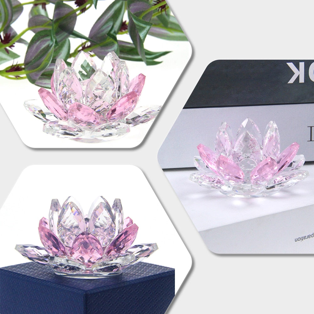 Lisslune | Crystal Lotus Flower Craft Glass Paperweight Home Decoration Ornaments Figures Home Wedding Party Decor Gifts Souvenir
