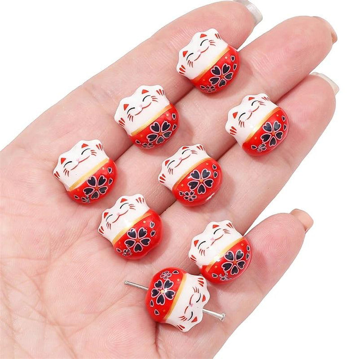 Lisslune | Set of 2 Artisan 14mm Ceramic Lucky Cat Charms for Creative Jewelry Designs