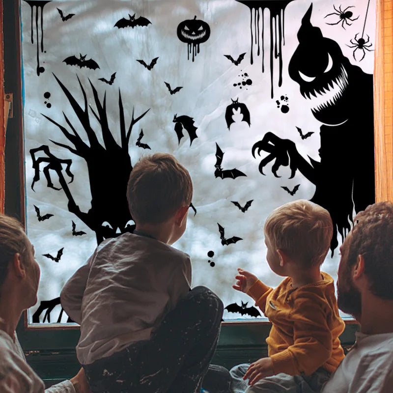 Rynx | Black Halloween Decoration Skeleton Hand Pumpkin Door Sticker Ghost Festival Party Decor Grinning Mouth Wall Sticker Happy Halloween