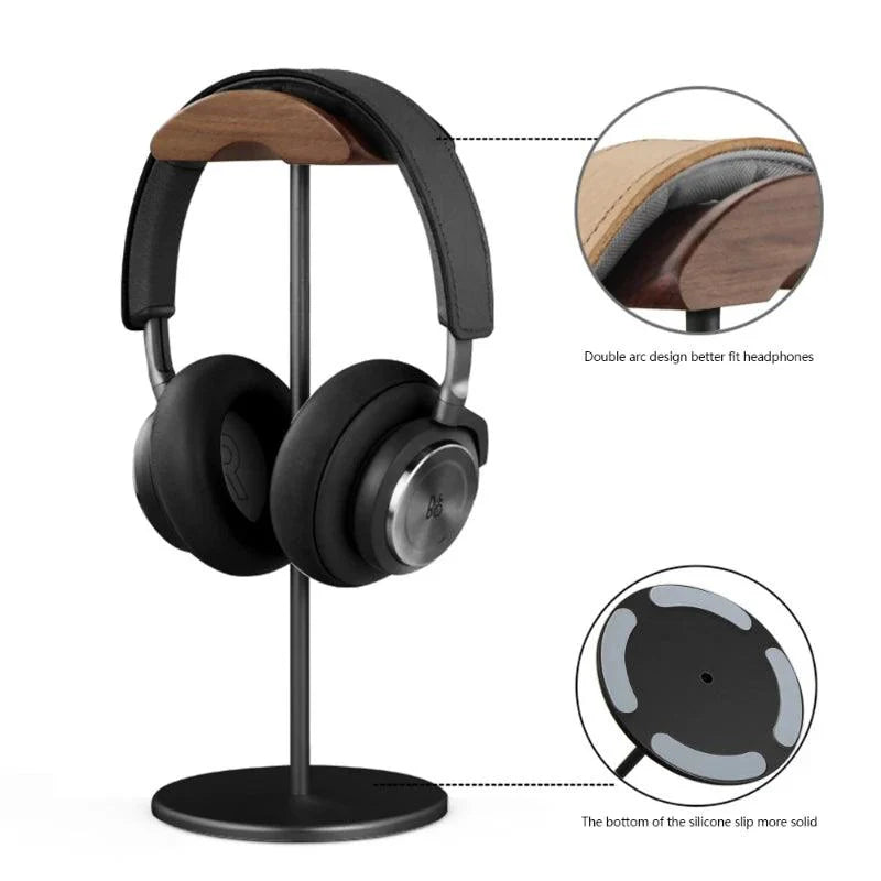 Lisslune | Stylish walnut and aluminum alloy headphone stand - Modern minimalist earphone holder for desk organization