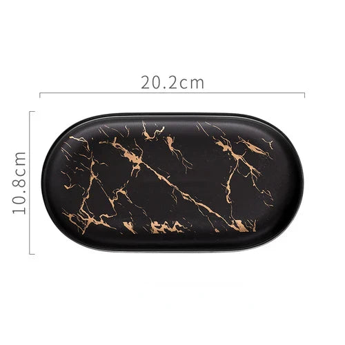 Lisslune | Nordic Ins Ceramic Marble Oval Tray Jewelry Storage Tray Accessories Soap Holder Golden Wave Bathroom Cup Bath Decoration