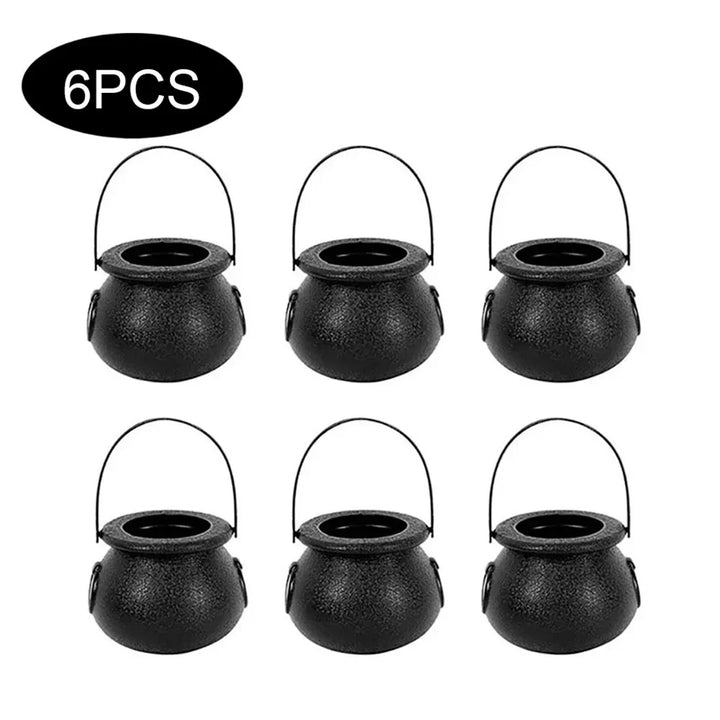 Rynx | Halloween Witch Cauldron Decoration, Mini Black Plastic Witch Cauldron, Halloween Candy Basket, Trick or Treat Bucket