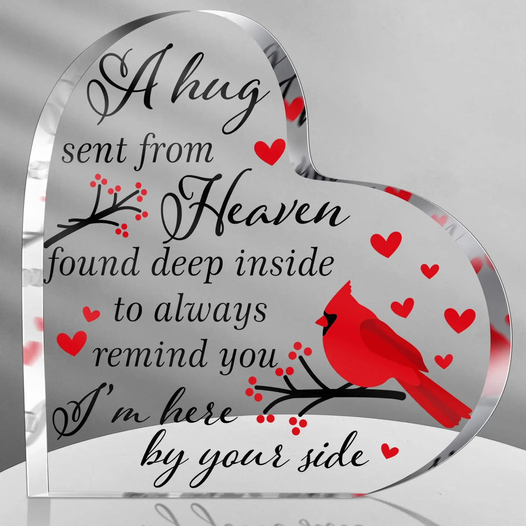 Rynx | Bird Angel Sky Print Acrylic Heart Plaque Durable Memorial Gift for Loss of Mom Dad Grandma Grandmother Table Decoration