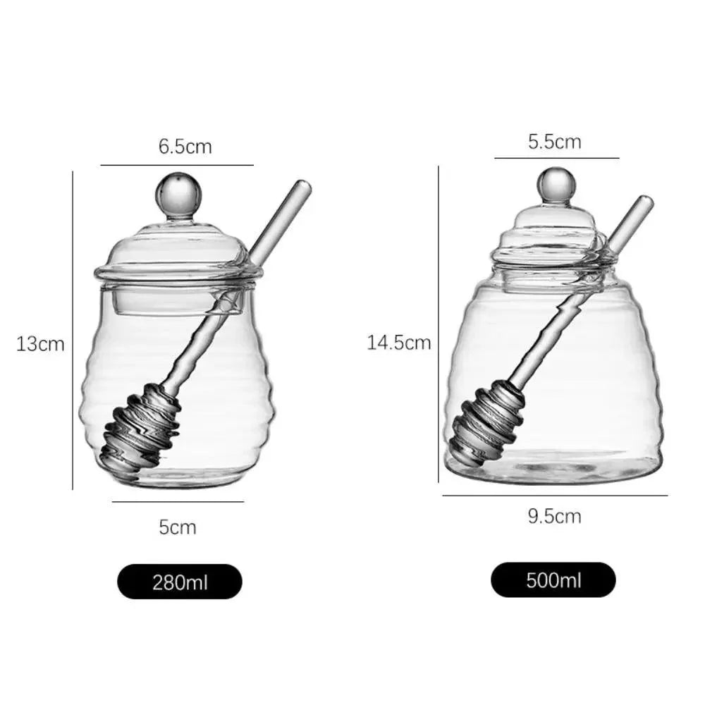 Lisslune | Elegant clear glass honey jar collection with dipper and lid - Perfect for any occasion