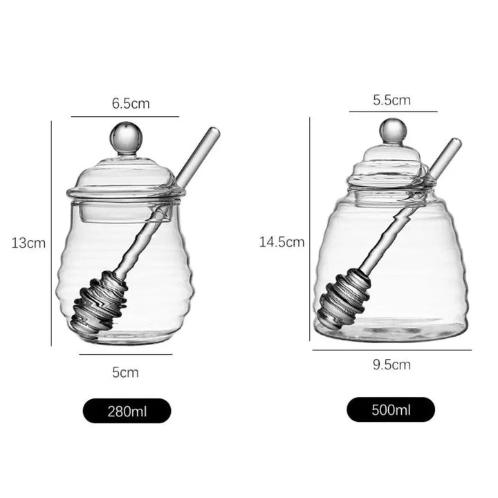 Lisslune | Elegant clear glass honey jar collection with dipper and lid - Perfect for any occasion