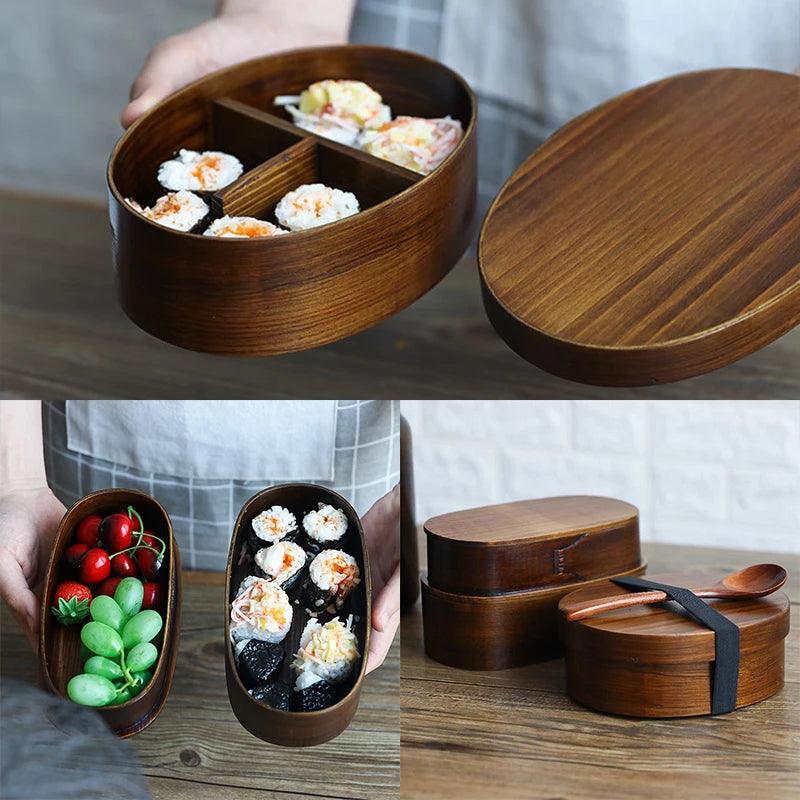 Lisslune | Elegant Japanese Wooden Bento Box - Eco-friendly Portable Lunch Container for Meals, Sushi, and Snacks
