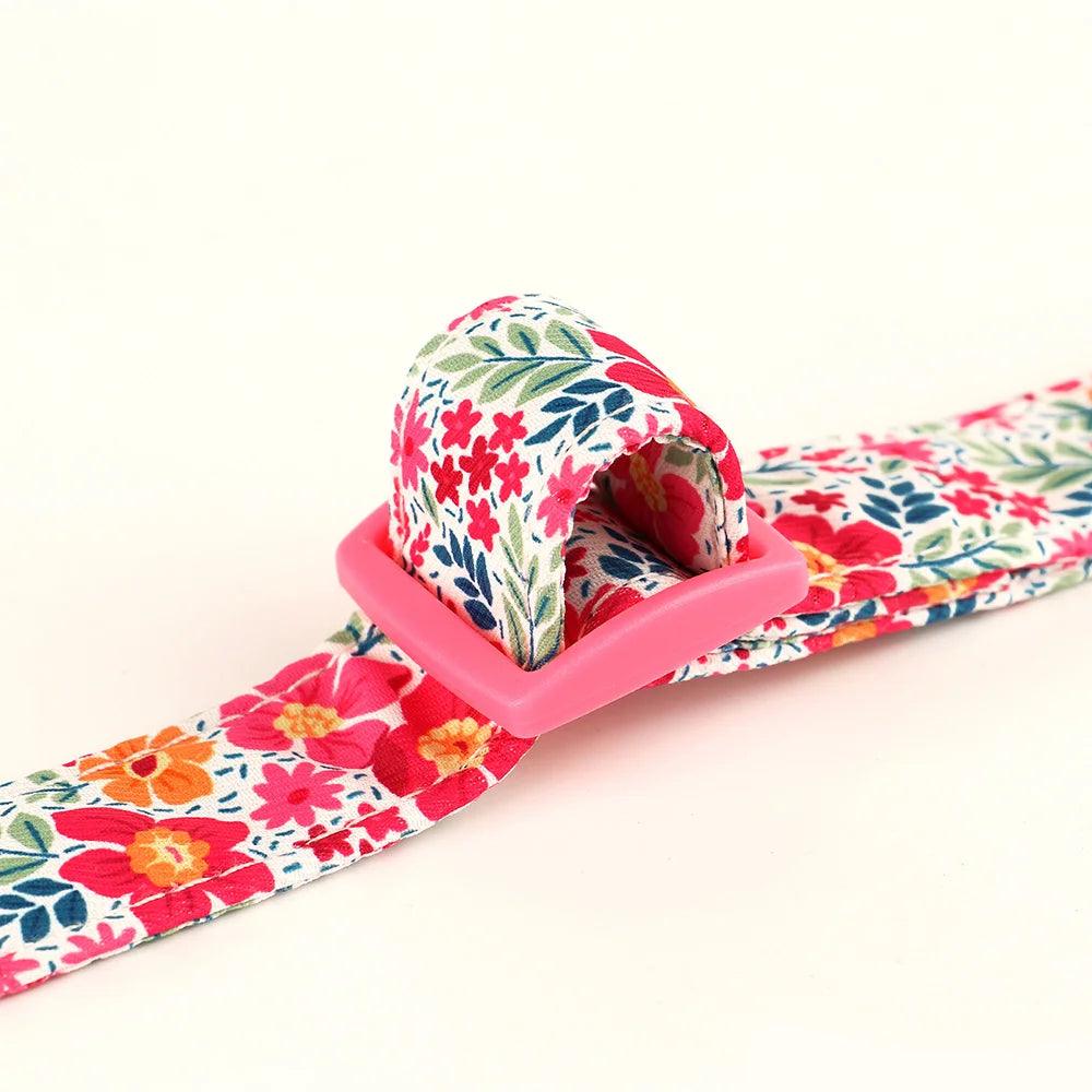 Lisslune | Floral Dress Adjustable Dog Collar with Bow Tie - Padded Nylon for All Breeds