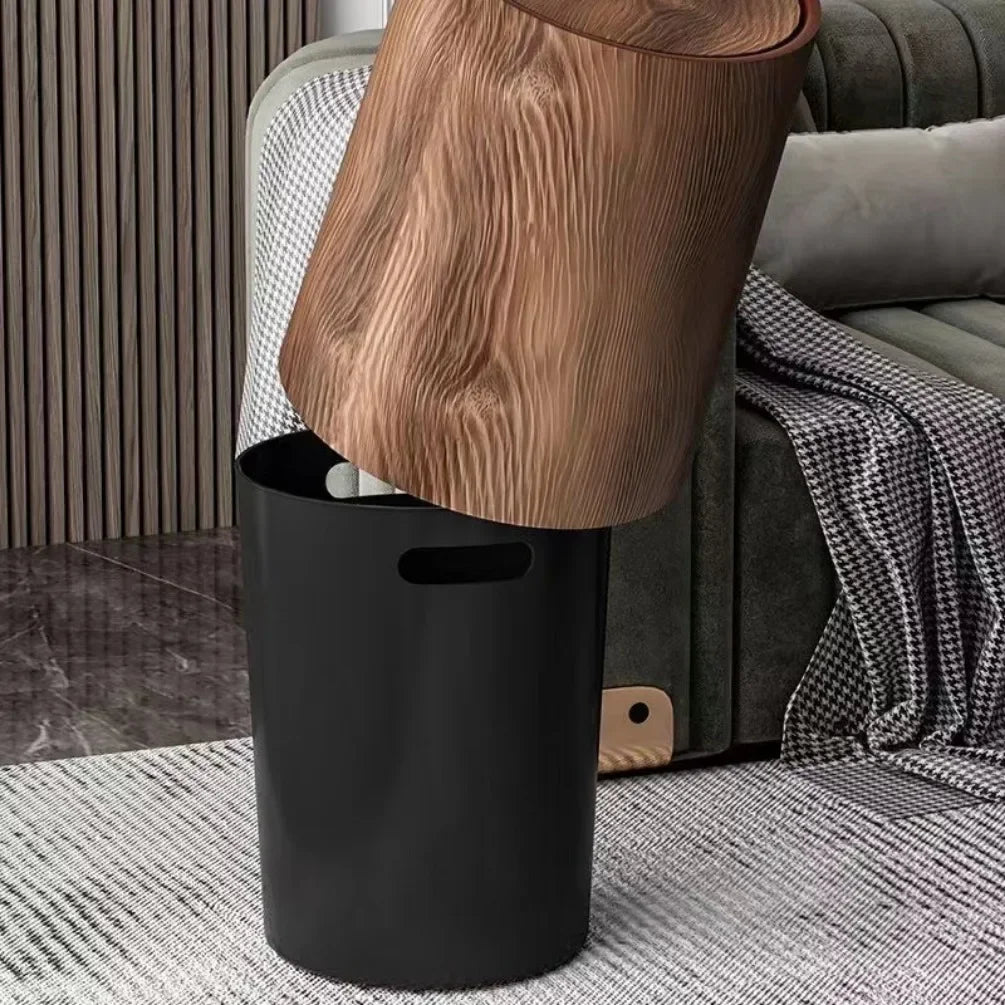Rynx | Retro Wood Trash Can Waterproof Waste Basket Decoration Bathroom Trash Can Household Large Capacity Garbage Container Kitchen Accessories