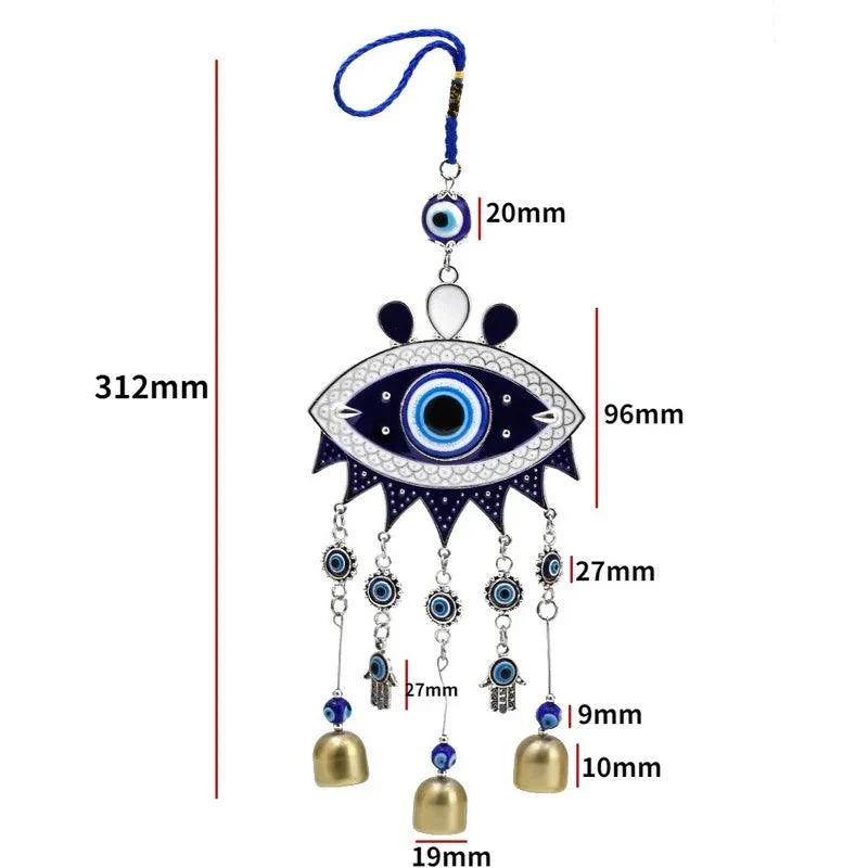 Lisslune | Turkish Blue Glass Evil Eyes Wind Chime - Handmade Protective Home Decoration