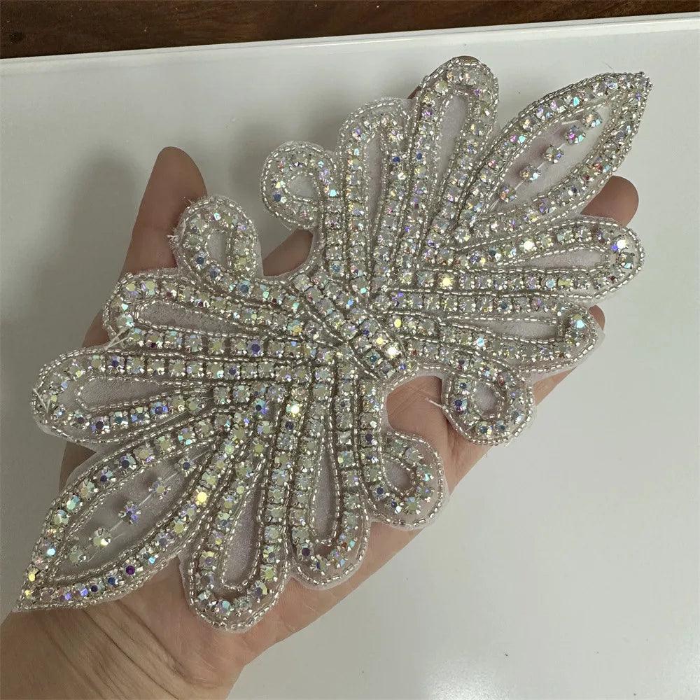 Lisslune | Shining Silver Rhinestone Flower Appliqué: Elegant Fashion Upgrade Accessory
