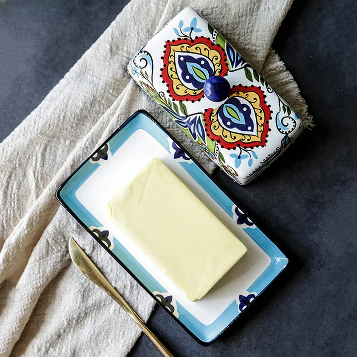 Lisslune | Hand-painted Butter Dish in Tuscan Style