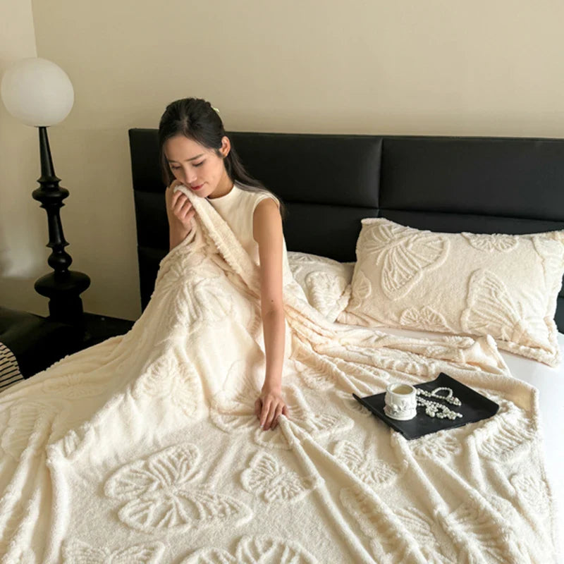 Rynx | Summer blanket Cool blanket 2024 New velvet solid color Jacquard multifunctional throw blanket, Jacquard butterfly style