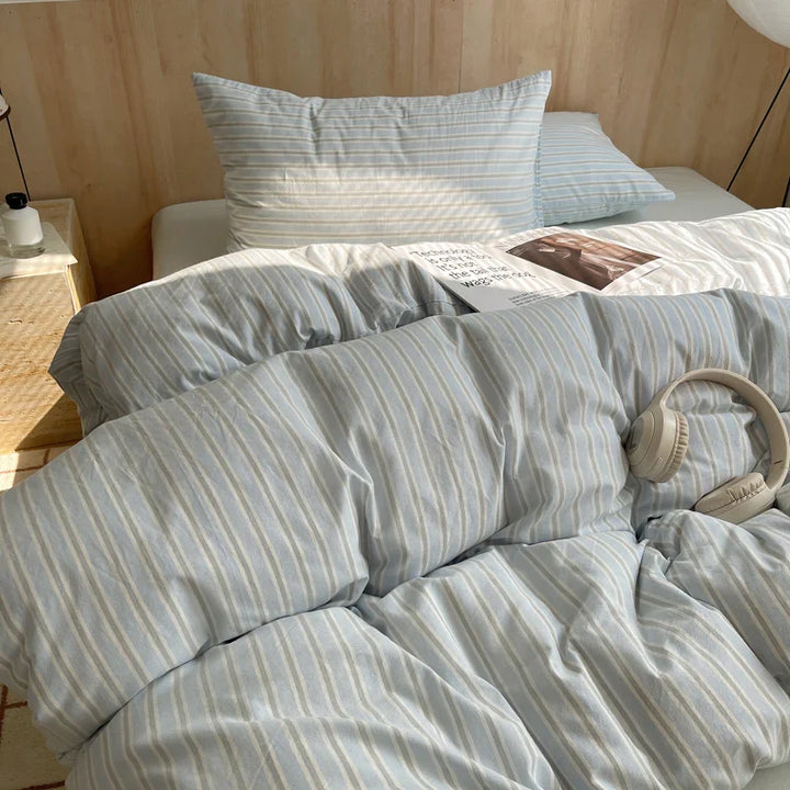 Rynx | 100% Cotton Soft Bedding Set Striped Print Duvet Cover with Pillowcase Bedding Bedspread Pillowcases Duvet Sets