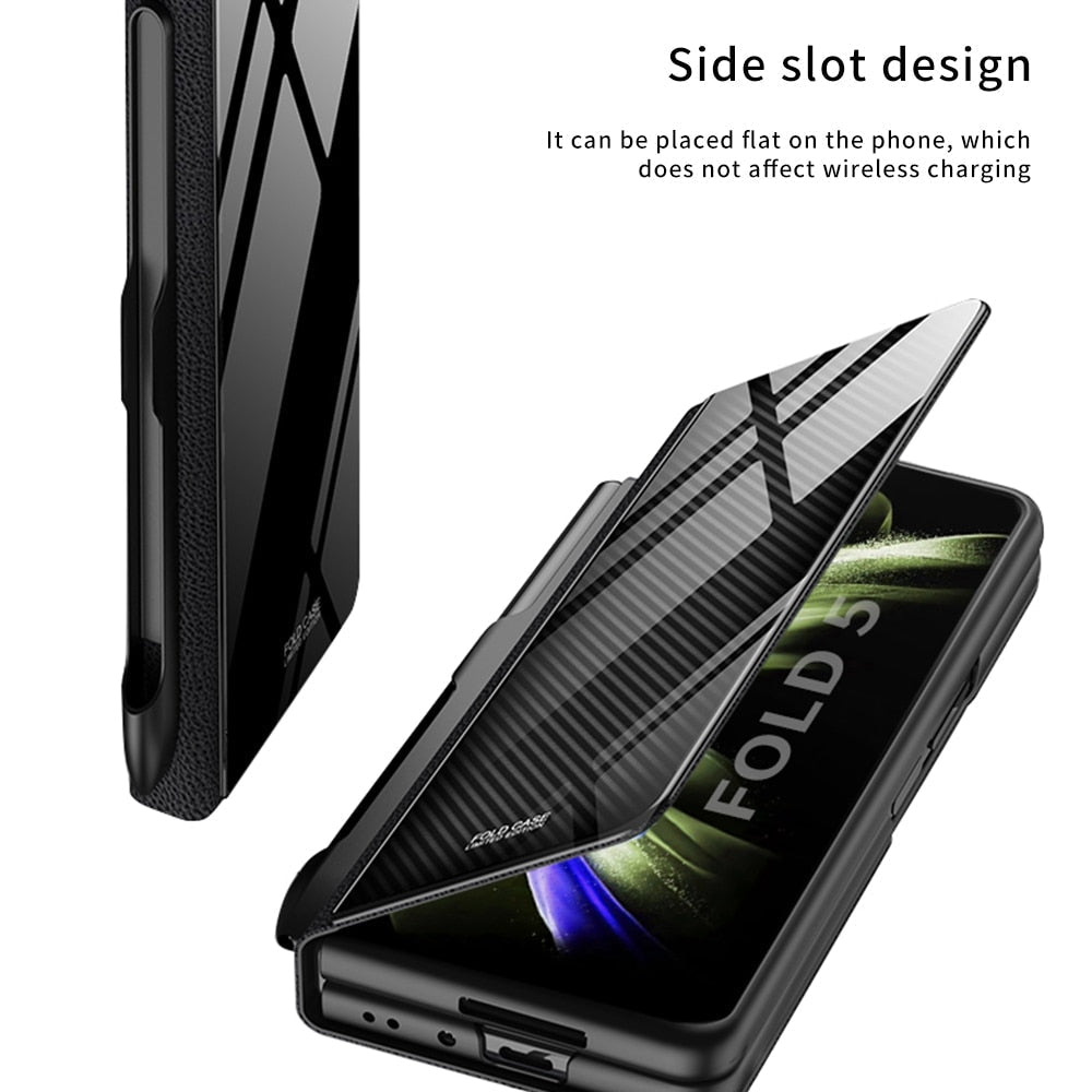 Lisslune | Shockproof Armor Case Glass Cover Stand Insert Card Leather Case for Samsung Galaxy Z Fold 5/4