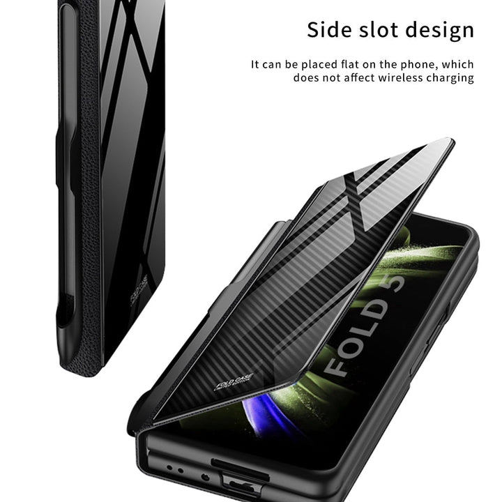 Lisslune | Shockproof Armor Case Glass Cover Stand Insert Card Leather Case for Samsung Galaxy Z Fold 5/4