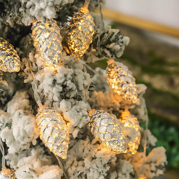 Rynx 1.6M 10LED Pine Cone String Lights Christmas Tree Hanging Ornaments Merry Christmas Fairy Lights Home Decor 2025 New Year
