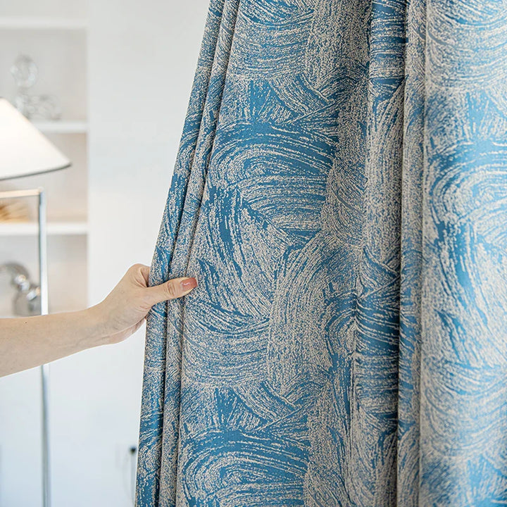 Rynx | Modern creative art living room curtains abstract texture bedroom blackout curtains blue luxury home office decorative curtain IG