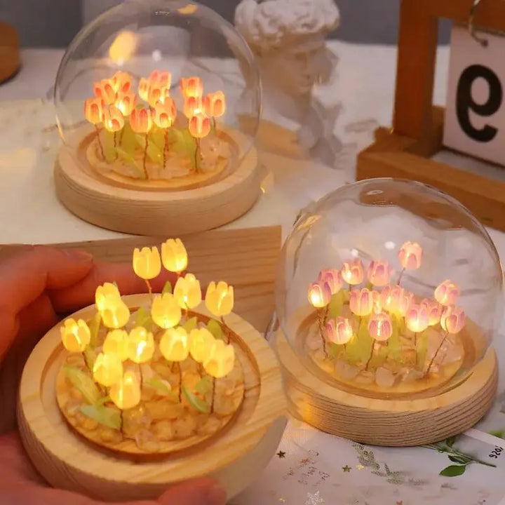 Rynx | Artificial Tulip Flowers Night Light Ornaments Handmade DIY Nightstand LED Night Lamp Bedroom Desk Decor Birthday Gifts Table Lamp