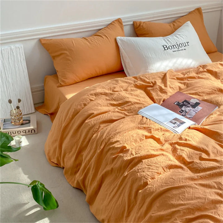 Rynx | INS Style Duvet Cover Set with Pillowcase Bed Sheet Single Full Bed Linen Orange Duvet Queen/King Double Bed