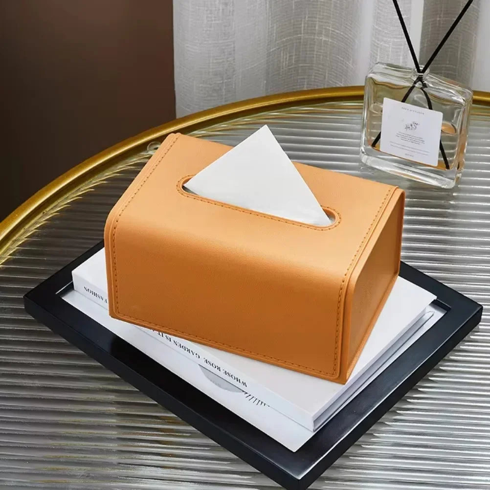 Rynx | Household Fabric Box Leather Napkin Holder Rectangular Wet Tissue Case Living Room Office Decorative Car Organizer Desk Storage Box