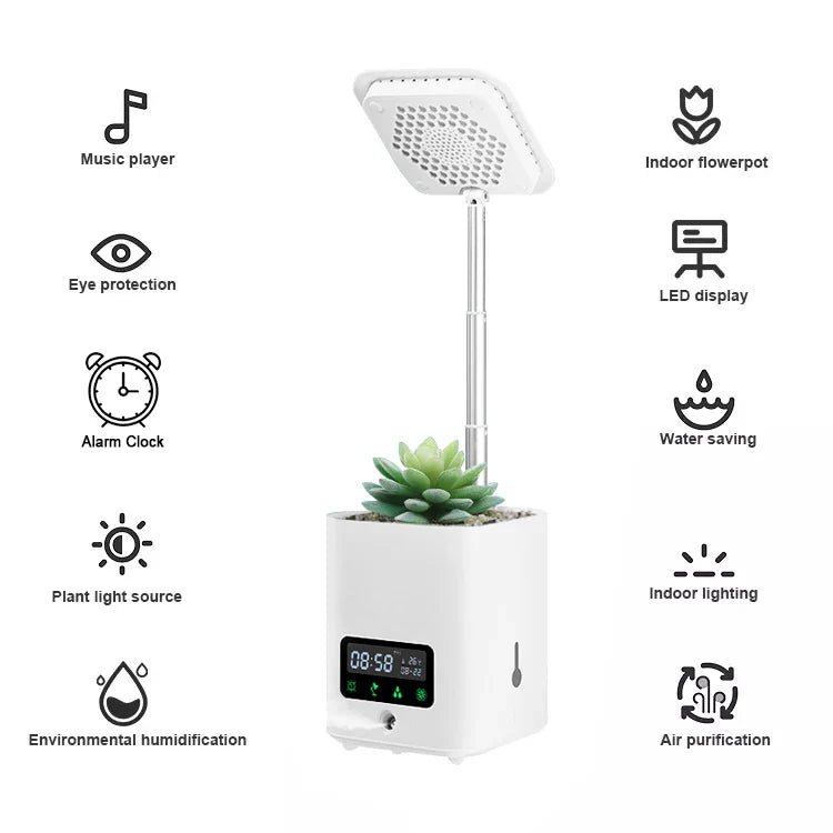Lisslune | Multifunctional smart hydroponic plant pot with calendar, diffuser and desk lamp
