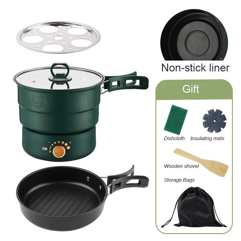 Lisslune | Compact Travel Multi-Cooker: Foldable 110V/220V Cooking System for Frying, Steaming, and More