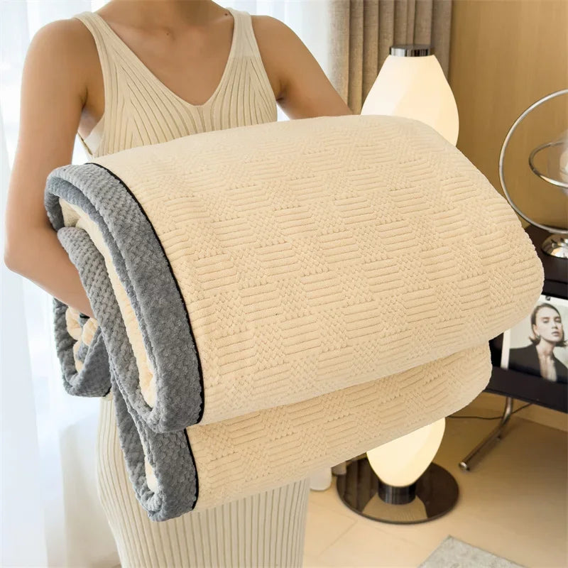 Rynx IEncrypted Carved Velvet Autumn Winter Warm Sofa Blanket Soft Comfortable Warm Bedspreads Throws Fluffy Breathable Bed Sheets