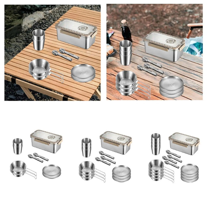 Lisslune | Camping Messware Kit Stainless Steel Dinnerware with Storage Box – CampSet