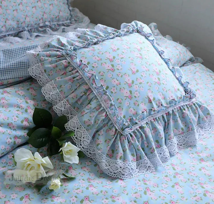 Rynx Elegant Ruffle Lace Decorative Pillowcase European Embroidery Bed Pillowcase Princess Pink Print Pillowcase Sofa Cushion