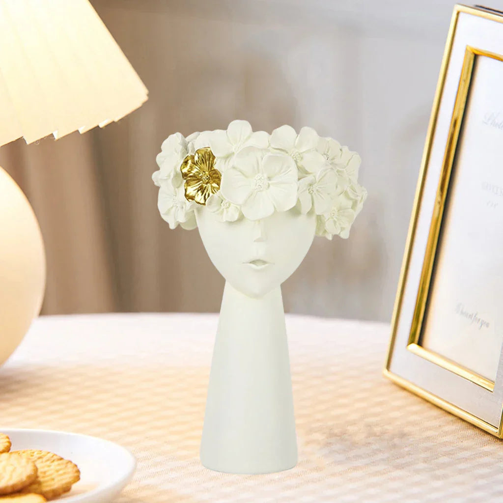 Lisslune | Nordic Girl Head Flower Resin Vase Statue Flower Vases for Office Desktop Dried Flowers Ornaments Decor Container