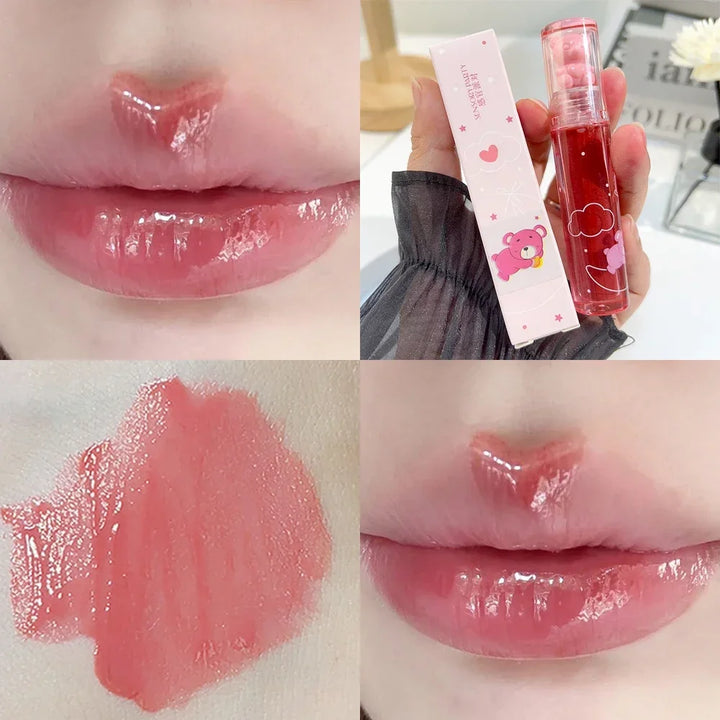 Rynx | Sweet Pink Bear Waterlight Lip Gloss Long-lasting Crystal Shiny Lip Lacquer Mirror Nude Liquid Lipstick Women's Lip Makeup Cosmetics