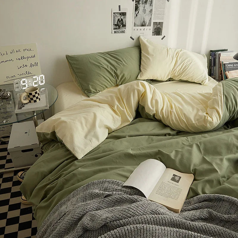 Rynx | Bedding set in double style color washed cotton bed sheet duvet cover 3-piece set bedspread set queen king size