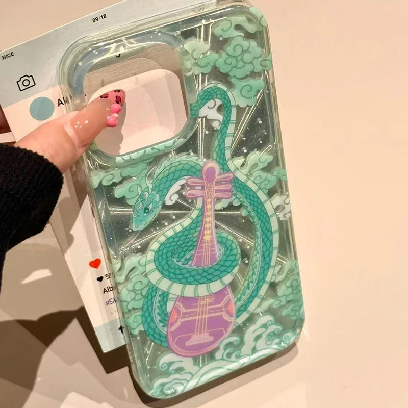 Lisslune | Grüner Schlangen-Spieler am Klavier Handyhülle für iPhone 16 Pro Hüllen iPhone 15 14 13 12 11 Pro Max XS X XR 7 8 Plus Klare weiche Hülle