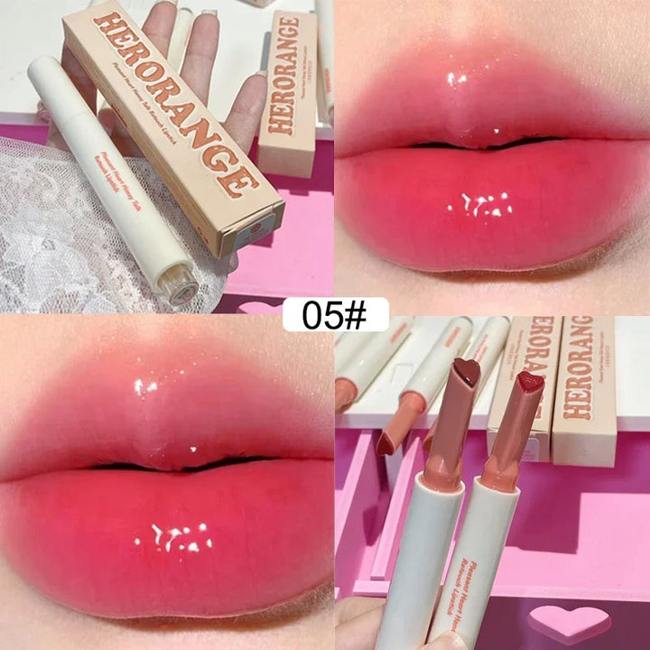Rynx | New Mirror Glass Solid Lip Lacquer Water Light Heart Shape Lipstick Pen Clear Oil Gel Lip Balm Korean Tint Makeup Girl Cosmetics
